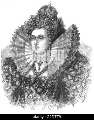 Elizabeth I (1533 - 1603) fut reine d'Angleterre et l'Irlande à partir du 17 novembre 1558 jusqu'à sa mort. Parfois appelée la reine vierge, Gloriana ou bonne reine Bess, l'Elizabeth sans enfant est le cinquième et dernier monarque de la dynastie des Tudors. Banque D'Images