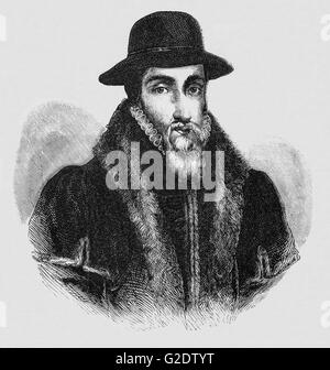 John Foxe (1516 - 1587) était un historien anglais martyrologist et l'auteur, Foxe's Book of Martyrs, un compte de martyrs chrétiens tout au long de l'histoire occidentale, mais soulignant les souffrances des protestants anglais et proto-protestants du quatorzième siècle jusqu'au règne de Marie I. Banque D'Images