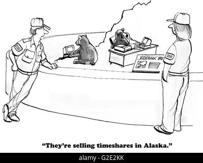 Caricature d'affaires sur le zoo de Kodiak ours qui sont industrieux et la vente en multipropriété. Banque D'Images