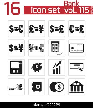 Vector icons set banque noir sur fond blanc Illustration de Vecteur