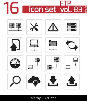 Vector icon set FTP noir sur fond blanc Illustration de Vecteur