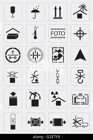Vector icons set cargo marquage noir sur fond blanc Illustration de Vecteur