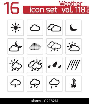 Vector icons set météo noir sur fond blanc Illustration de Vecteur