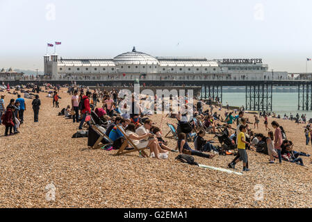 Brighton, UK. 29 mai, 2016. La scène sur la plage de Brighton sur cette belle, ensoleillée et chaude après-midi. Crédit : Andrew Hasson/Alamy Live News Banque D'Images