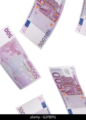 Cinq cents euro bill collage isolé sur blanc. Format vertical Banque D'Images