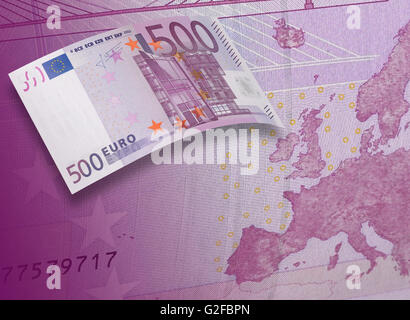 Cinq cents euro bill collage dans ton violet. Format horizontal Banque D'Images