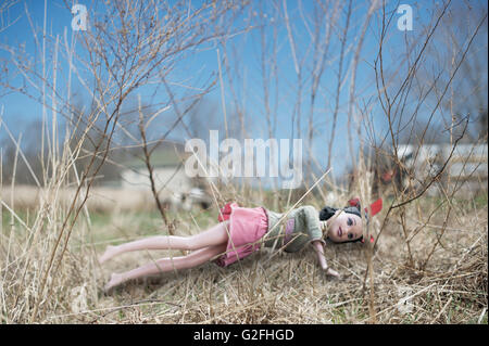 Barbie Doll pose en mauvaises herbes séchées Banque D'Images
