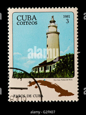 Timbre-poste représentant de Cuba Amérique du Rock Lighthouse à Cuba. Banque D'Images