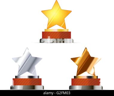 Série de prix pour les gagnants avec golden, silver et bronze stars on white Illustration de Vecteur