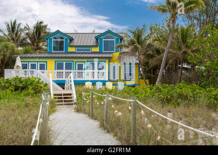 Maison de vacances sur la plage sur le golfe du Mexique sur Captiva Island Florida Banque D'Images
