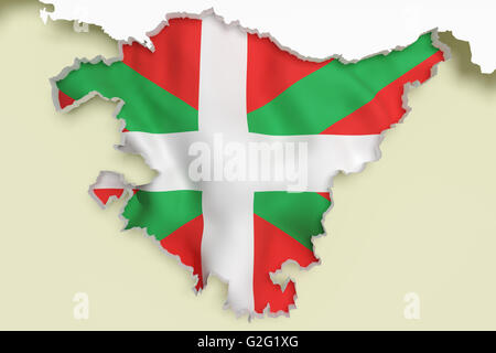 Le rendu 3D de la carte du Pays Basque avec drapeau sur l'arrière-plan. Banque D'Images