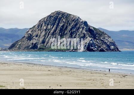 Morro Rock vu depuis le parc d'État de plage de Morro Morro Bay, Californie Banque D'Images