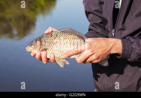 Gros plan extérieur carp fisherman holding Banque D'Images