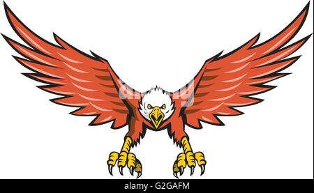 Illustration d'un pygargue à tête blanche battant swooping vue de l'avant avec usa american stars and stripes flag dans son ensemble ailes isolées sur fond blanc fait en style rétro. Illustration de Vecteur