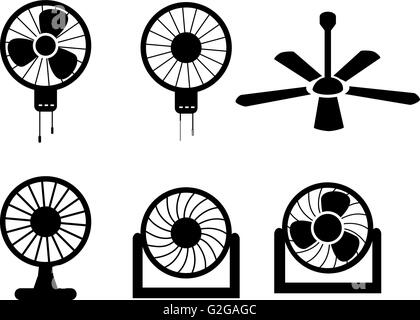 Ensemble d'icônes du ventilateur en silhouette, style l'objet scénario Illustration de Vecteur