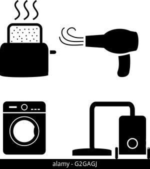 Grille-pain, sèche-cheveux, aspirateur, lave-linge, vector icons Illustration de Vecteur