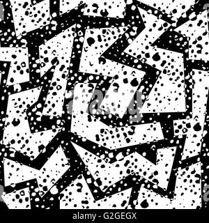 Le noir et blanc retro 80s modèle transparent avec des formes géométriques, grunge texture dans memphis fashion style. Idéal pour site web background Illustration de Vecteur