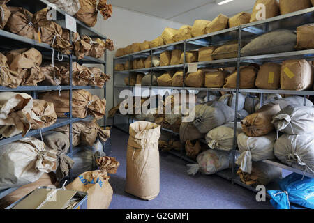 L'Allemagne, Leipzig. Sac rempli avec les documents déchiquetés par la police secrète de la STASI dans l'archive de l'ancien siège de la police secrète, maintenant BStU Commissaire Fédéral pour les archives de l'état des services de sécurité de l'ex-RDA à Leipzig, Allemagne Banque D'Images