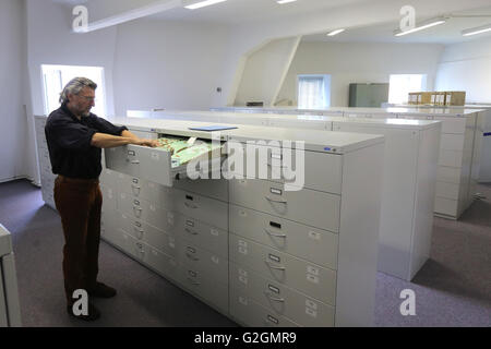 L'Allemagne, Leipzig. Documents dans l'archive de l'ancien siège de la police secrète, maintenant BStU Commissaire Fédéral pour les archives de l'état des services de sécurité de l'ex-RDA à Leipzig, Allemagne Banque D'Images