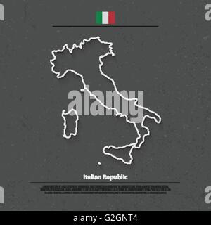 République italienne site isolé et drapeau officiel icons. vector carte politique de l'Italie sur l'icône de la ligne mince. Méditerranée, pays européen Illustration de Vecteur