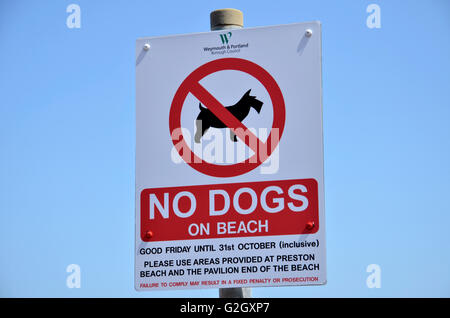 Un "Chiens non admis" sur la plage de Weymouth, Dorset Banque D'Images