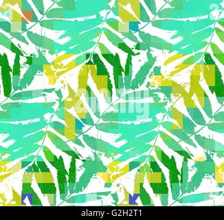 Les feuilles tropicales vert motif transparent imitation aquarelle Illustration de Vecteur