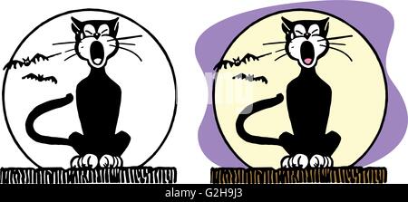 Halloween chat noir en face de la pleine lune Illustration de Vecteur