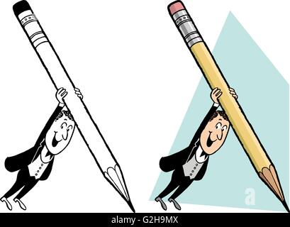 Homme avec un crayon géant Illustration de Vecteur