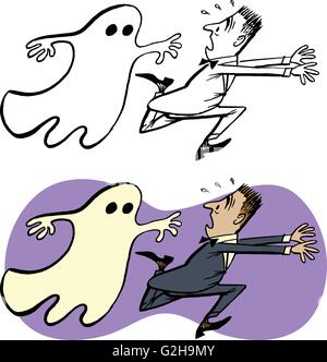 L'homme pourchassé par fantôme effrayant Illustration de Vecteur