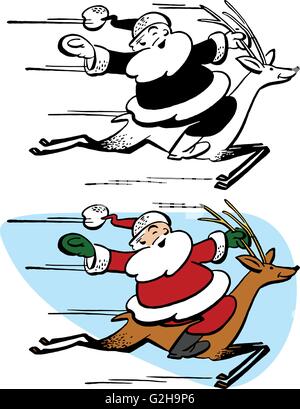 Santa Claus équitation un renne volant Illustration de Vecteur