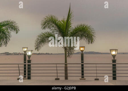 Scène urbaine de la promenade à Puerto Santa Ana avec fleuve Guayas à backgrond dans la ville de Guayquil en Equateur. Banque D'Images