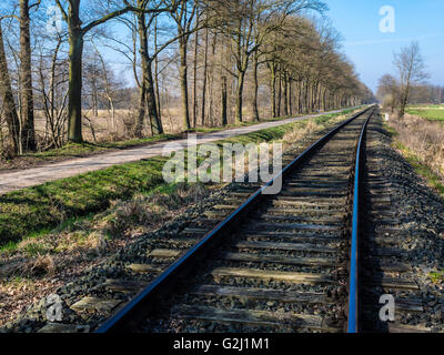 Des voies de chemin de fer de l'OHE, Osthannoversche Eisenbahnen réseau ferroviaire, Lachtehausen, Celle, Basse-Saxe, Allemagne, Europe Banque D'Images