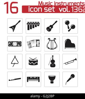 Instruments de musique black Vector icons set Illustration de Vecteur