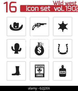 Wild West noir Vector icons set Illustration de Vecteur