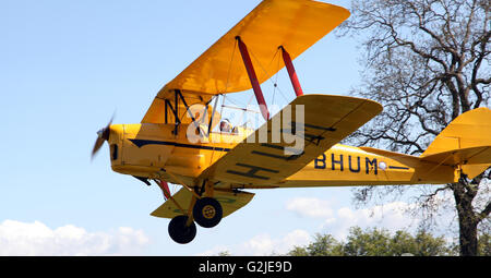 Un avion Tiger Moth jaune à un aérodrome dans le Yorkshire, UK Banque D'Images