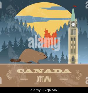 Sites touristiques du Canada. Image style rétro. Vector illustration Illustration de Vecteur