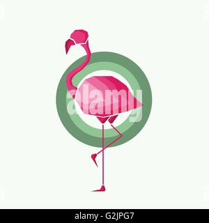 Flamant rose géométrique en décrit en cercle vert sur un fond vert clair. Digital image vectorielle. Illustration de Vecteur