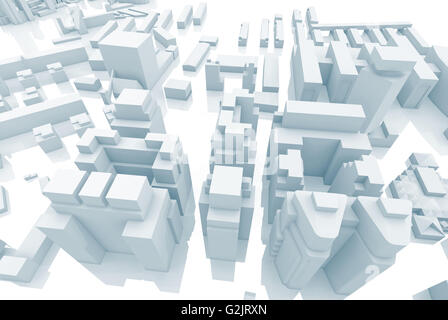 Paysage urbain contemporain abstrait dans les tons bleus, rendu 3d illustration numérique Banque D'Images