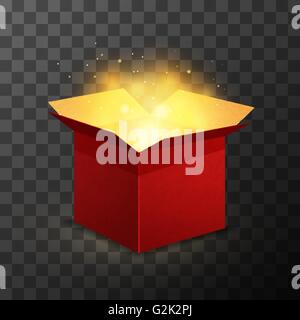 Boîte rouge avec magic light sur fond transparent Illustration de Vecteur