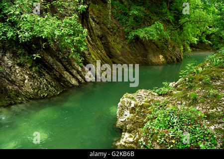 Bandes de calcaire érodé, rochers, rivière Breggia, Parco delle Gole della Breggia, Mendrisio, Canton du Tessin, Suisse Banque D'Images