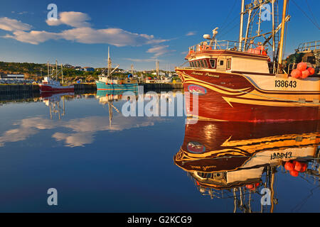 Bateaux de pêche dans le village de pêcheurs côtiers au large de l'Océan Atlantique La Scie Terre-Neuve et Labrador Canada Banque D'Images