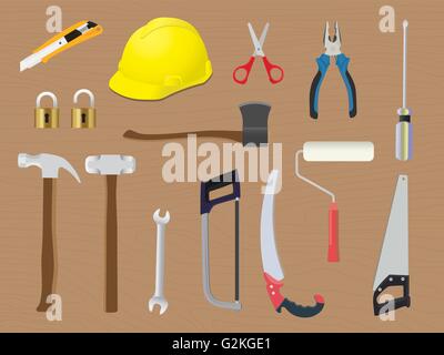 Accueil boîte à outils de bricolage outils vecteur de construction rénovation Illustration de Vecteur