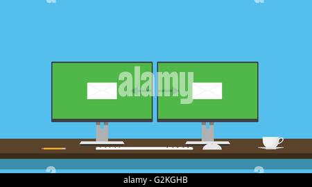 L'envoi d'email envoyer deux ordinateur pc transfert de l'enveloppe Illustration de Vecteur