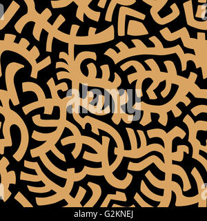 Modèle sans couture tribal vecteur isolé sur fond noir. L'or. Banque D'Images