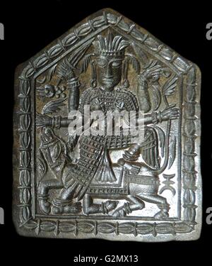 En alliage de cuivre plaqué argent des plaques, des années 80 à partir de Tirupati, Andhra Pradesh. Plaques montrant des parties du corps sont pressés à partir de métal en feuille et vendus. Les personnes souffrant de maux acheter la partie du corps affectée et attendre d'être guéri. Banque D'Images