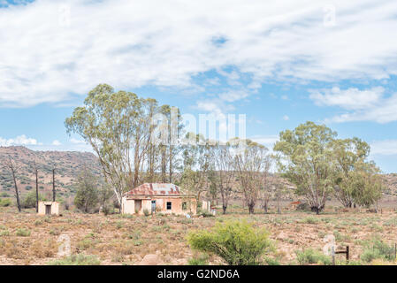 La ruine d'une vieille maison de ferme à côté de la route entre Venterstad Steynsburg et dans la province orientale du Cap de l'Afrique du Sud Banque D'Images