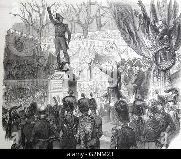 1853, Paris : inauguration d'une statue de Michel Ney (1769 - 1815). Le maréchal Ney, était un soldat français et un commandant militaire pendant les guerres de la Révolution française et les guerres napoléoniennes Banque D'Images