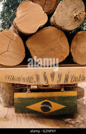 Camion de bois avec bois pour la CEE, nr Paragominas, Para, Brésil, Amérique du Sud. Banque D'Images