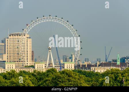 Londres, Royaume-Uni, vers septembre 2013 : Le London Eye, Green Park au premier plan. Banque D'Images