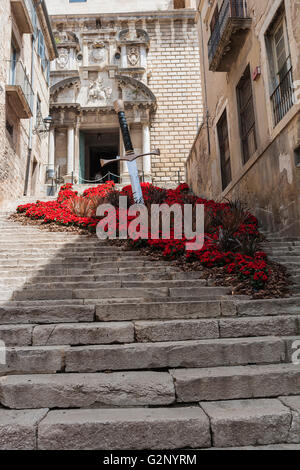 SANT MARTÍ L'ÉGLISE ET DE L'EXPOSITION D'ART FLORAL À Gérone. La Catalogne. L'ESPAGNE. Banque D'Images